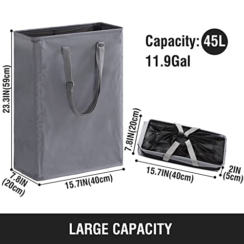45L Slim Laundry Hamper with Adjustable Long Handles & Mesh Top, Grey | Small Laundry Baskets with Mesh Top, Narrow Dirty Clothes Hamper for Bedroom, Closet, and Bathroom - color: Gray, size: 45L