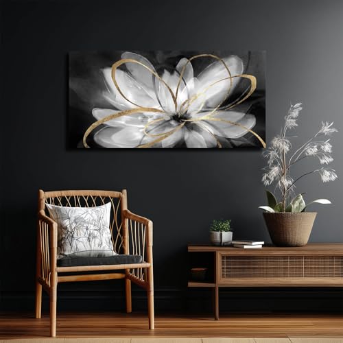 SOUGUAN Wall Art for Bedroom Black and White Flower Picture Artwork Botanical Decorations for Living Room Kitchen Dining Room Office 20x40 Inch - color: Black Flower, size: 40"L x 20"W