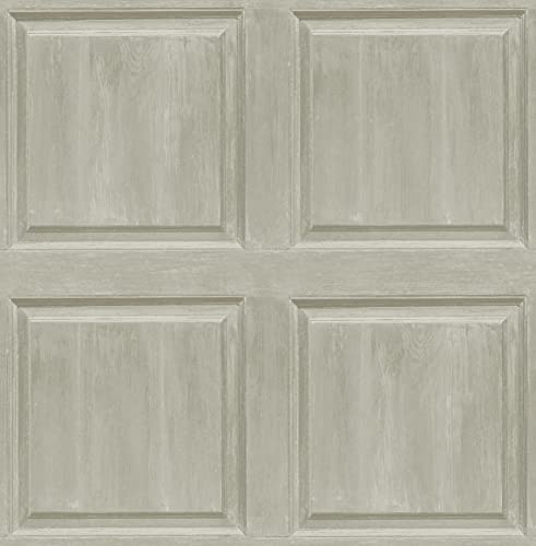 NextWall Washed Faux Panel Peel and Stick Wallpaper (Warm Pewter) - color: Warm Pewter