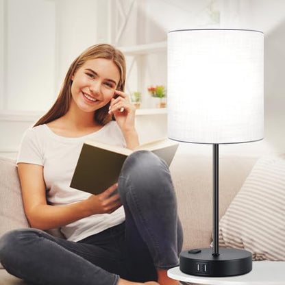 Lynnoland Set of 2 Touch Control Table Lamps with 2 USB & AC Outlet, 3-Way Dimmable Bedside Nightstand Lamps for Bedroom Living Room Nursery, 800 Lumens 5000K Daylight Bulbs Included - color: (2 Pack)White & Matte Black(Base)-5000K Bulbs Included