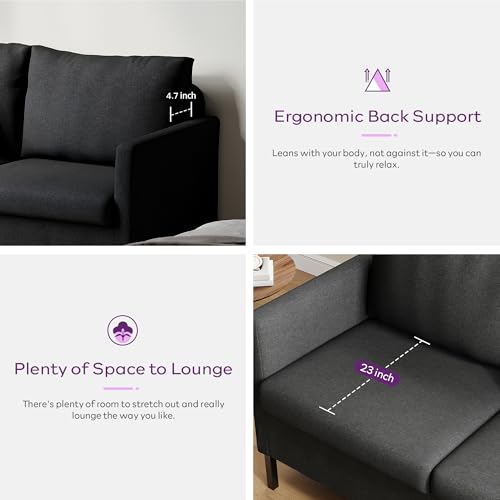 TYBOATLE Dark Grey Linen Small Couch Loveseat, 2-Seat Sofa for Living Room | Linen Fabric Upholstery, Love Seat, Mini Couch, Modern Design, Bedroom, Apartment, Dorm, Office, Small Spaces - color: Dark Grey