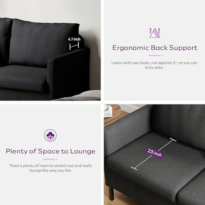 TYBOATLE Dark Grey Linen Small Couch Loveseat, 2-Seat Sofa for Living Room | Linen Fabric Upholstery, Love Seat, Mini Couch, Modern Design, Bedroom, Apartment, Dorm, Office, Small Spaces - color: Dark Grey