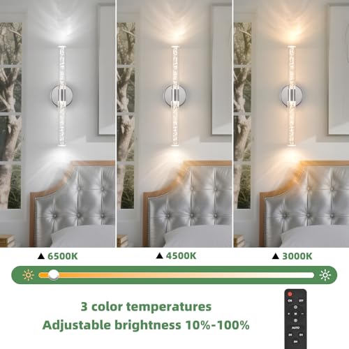 Silver Wall Light LED Battery Operated Wall Sconces(2 Pack), 20-Inch Dimmable Crystal Wall Sconce, Rechargeable Chrome Bubble Wall Lights, Wireless Wall Lamp for Bedroom, Living Room - color: Chrome