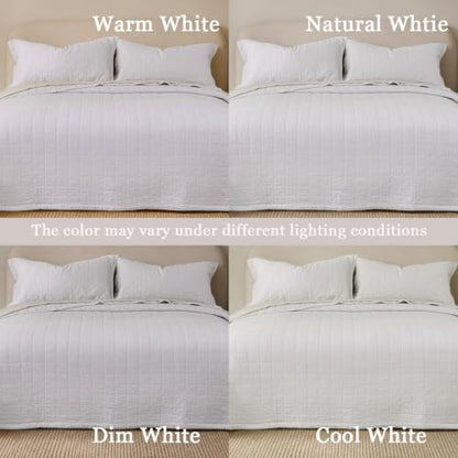 Pre-Washed Cotton California King Size Quilt Set Cream | 106x118 Breathable Bedspread Coverlet,Waffle Textured Blanket,All Season Bedding Set,Fits King & Cal King,with 2 Pillow Shams - color: White, size: Cal King-106x118