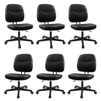 CLATINA Armless Home Office Chair,Small PU Leather Ergonomic Low Back Desk Chair with Lumbar Support and Wheels, Adjustable Height 360° Swivel Rolling Computer Task Chair, Black, 6 Pack - color: Black-heihu, size: 6 Pack