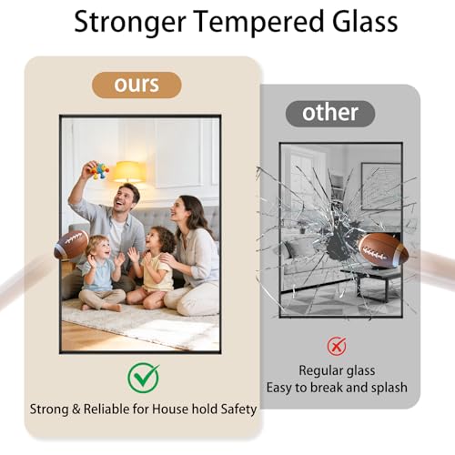 60x36 Black Bathroom Mirrors for Over Sink, Wall Mounted Bathroom Vanity Mirror, HD Distortion-Free Tempered Glass, Anti-Rust Brushed Matte Aluminum Alloy Frame, Horizontal or Vertical Hanging - size: 60"L x 36"W