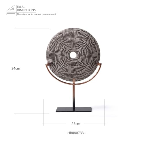 HAUCOZE Modern Home Decor Abstract Sculpture Table Centerpiece Art 13.4inch | Rustic Resin Statue with Metal Stand Round Disc Ornament Screen Figurine Fashion Gift for Desktop Bookshelf - size: 9.1x13.4inch