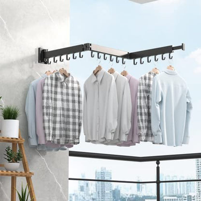 Wall Mounted Clothes Hanger Rack, Retractable Clothes Drying Rack Folding Indoor, Laundry Drying Rack, Space Saver Clothes Rack,Collapsible(Tri-Fold),with 18 J-Hooks Laundry Rack Black - color: Tri-fold-1 Pack Black