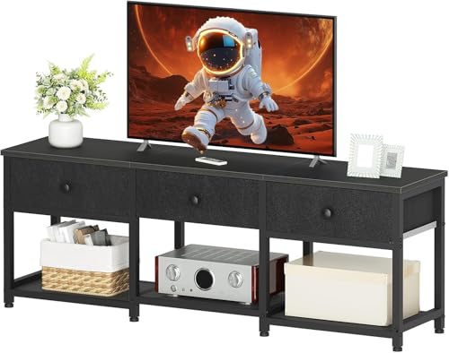 TV Stand with 3 Fabric Drawers for up to 50 Inch TV, 47.2" Industrial Media Console, Entertainment Center with Shelves for Living Room, Bedroom, Home Office, Black DS12BB - color: Black
