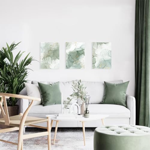 Sage Green Wall Art Set of 3,Abstract Green Wall Decor Living Room,Minimalist Modern Framed Wall Art Marble Line Beige Gold Green Canvas Artwork Paintings,Boho Room Decor,Bedroom Bathroom Office Artwork,12"x16" - color: Green Gold Abstract, size: 12x16inc