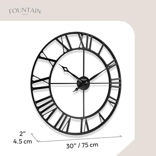 30 Inch Wall Clocks for Living Room Decor,Roman Numeral | Durable Black Metal,Battery Operated,Oversized Large Wall Clock for Dinning Room,Entryway & Home Office - size: 30 Inch