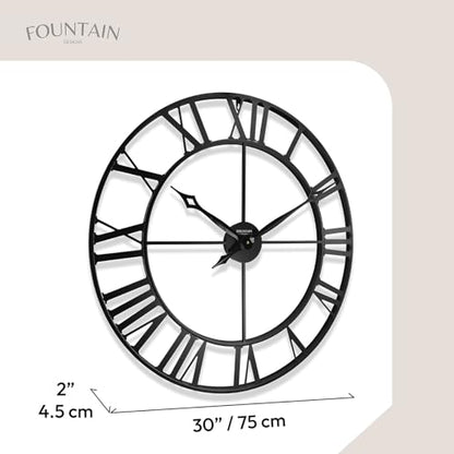 30 Inch Wall Clocks for Living Room Decor,Roman Numeral | Durable Black Metal,Battery Operated,Oversized Large Wall Clock for Dinning Room,Entryway & Home Office - size: 30 Inch