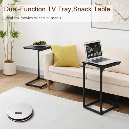 AMHANCIBLE C Shaped End Table Set of 2, Couch Side Table that Slide Under | TV Trays for Eating on Couch, Narrow Small Space Side Tables for Living Room Bedroom, Black - color: Black