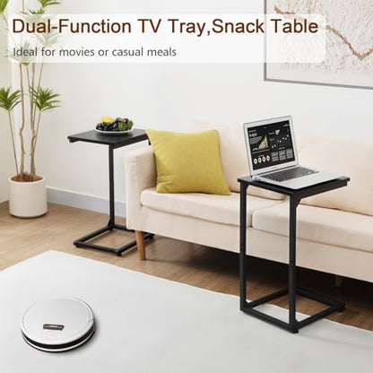 AMHANCIBLE C Shaped End Table Set of 2, Couch Side Table that Slide Under | TV Trays for Eating on Couch, Narrow Small Space Side Tables for Living Room Bedroom, Black - color: Black