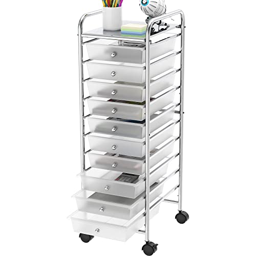 Simple Houseware 10 Drawers Rolling Utility Cart Organizer, Chrome | 1-Column, 36" Height, Lockable Wheels, for School, Office, Art Craft, and Paper Storage - color: Chrome, size: 10 Drawers