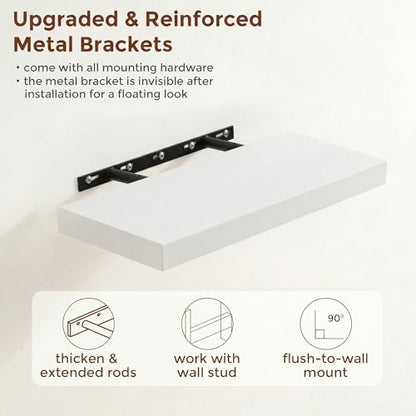fuqing 20 Inch Floating Shelves, 6.7 Inch Deep White Wall Shelves Set of 2 | 20'' x 6.7'' x 1.4'' White Wood Shelves for Bathroom, Living Room, 35LBS, Lightweight, Hardware Included, Waterproof Finish - color: White, size: 20 Inch