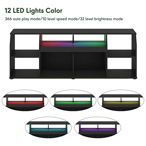 Furinno Jaya TV stand for up to 65 Inch TV, Gaming Enterteinment Center with LED Lights, Living Room Media Console Table, Americano - color: Americano
