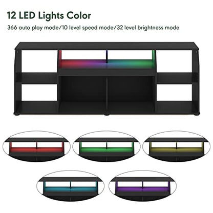 Furinno Jaya TV stand for up to 65 Inch TV, Gaming Enterteinment Center with LED Lights, Living Room Media Console Table, Americano - color: Americano