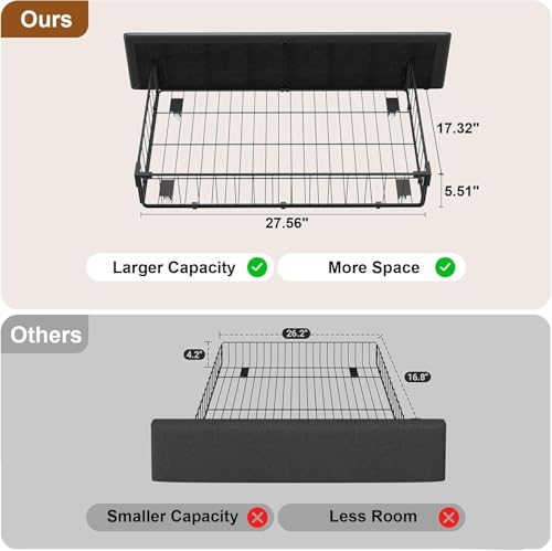 Twin Size Bed Frame with 4 Storage Drawers, Upholstered Headboard, Black | Modern Bed, Charging Station, LED Light, Adjustable Height Headboard, Noise-Free, No Box Spring Needed, Easy Assembly - color: Black, size: Twin