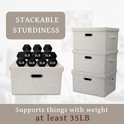 Graciadeco Medium 15" 21 Quart Collapsible Stackable Storage Bins with Lids, 1 Pack Beige Foldable Fabric Closet Storage Boxes with Lids, Heavy-duty Linen Baskets for Bedroom | 21 Quart 1 Pack Beige Collapsible Stackable Linen Fabric 4 Handles Bedroom Clo