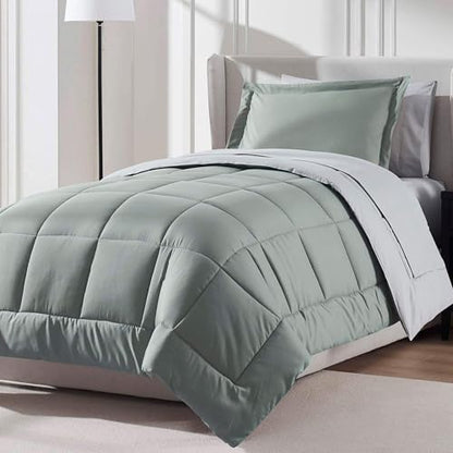 Nestl 5 Piece Twin Comforter Set – Sage Green Reversible Bed in a Bag – Complete Twin Size Bedding Set with Sheets, Pillowcase and Sham - color: Sage Green, size: Twin