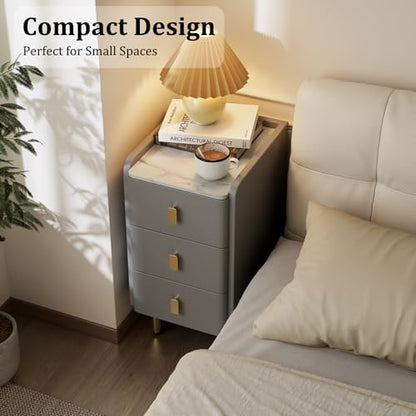 AQIMUELE Narrow Nightstand with Drawers, Narrow Side Table Leather, Small Bedside Tables for Bedroom. (Dark Gray) - color: Dark Gray, size: 11.8''W x 15"D x 22.8"H