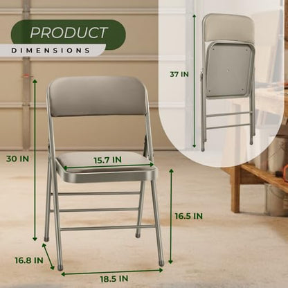 Pack of 2 (Fabric/Vinyl) Steel Frame Metal Foam Padded Folding Chairs (Black, Gray, White) - color: 2-pack - Vinyl Beige