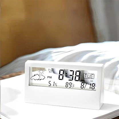 Digital Alarm Clock,Transparent Modern Design, Temperature, Humidity, Snooze, Aesthetic Home & Office Decor, Battery Operated Desk Clock for Office,Living Room,Shelf, Bedroom, White