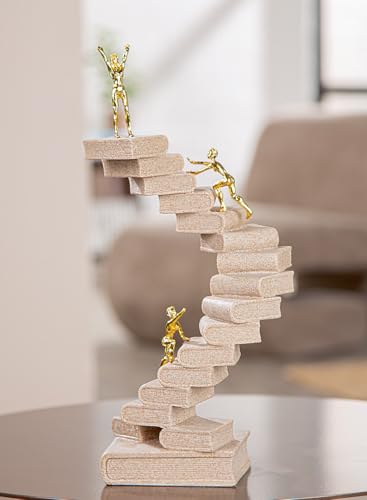 GILDE Path of Knowledge Resin Sculpture Cream Metallic Stone Look Book and Person Shape 30cm High 15cm Wide 10cm Deep - color: Cream, size: 4