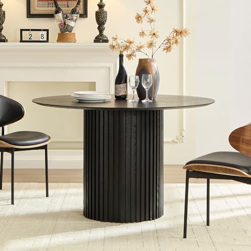 Round Pedestal Dining Table for 4-6, Mid-Century Modern Circular Fluted Drum Kitchen Table MDF Finish Tabletop for Dining Room Apartment, φ46.45'' x 29.25''H - Black - color: 46.45 Inches Black