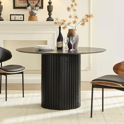 Round Pedestal Dining Table for 4-6, Mid-Century Modern Circular Fluted Drum Kitchen Table MDF Finish Tabletop for Dining Room Apartment, φ46.45'' x 29.25''H - Black - color: 46.45 Inches Black