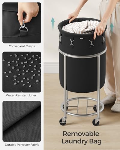 SONGMICS Laundry Basket, Rolling Steel Frame with 2 Locking Wheels, 70 L | Heavy-Duty Laundry Hamper Cart with Removable Bag, Ink Black and Metallic Silver, URLS006B01 - color: Ink Black + Metallic Silver, size: 70 L (1-Section)