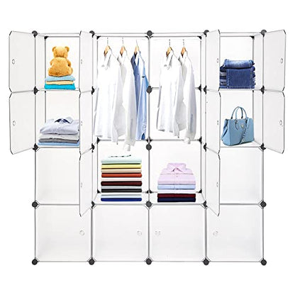 Maximize Storage Space with 16-Cube Modular Closet Organizer - White Wardrobe Shelving DIY Bookcase System Drawer Unit and Door Cabinet - Perfect for Clothes Shoes and More