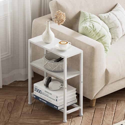 Narrow Side Table for Small Space, 2-Tier Small End Table with Shelf Holder, Slim Nightstand, Skinny Snack Couch Table in Living Room, Bedroom, Study, Kitchen and Balcony (White) - color: White