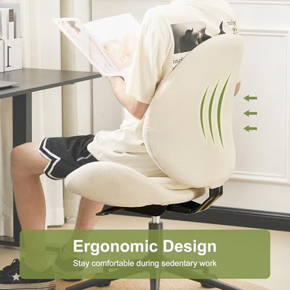 Armless Office Chair with Wheels, Luxury Chenille Swivel Desk Chair with Ergonomic Curved Teardrop Back, Double-Layer Seat, Modern Vanity Chair for Makeup, Home Office, Cream White - color: Cream White, size: Teardrop Back