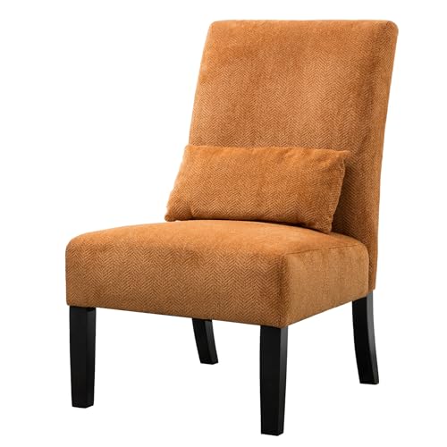 Anwick Orange Modern Accent Chair, Mid Century Upholstered Living Room Chair with Wood Legs, Comfy Small Accent Chair with Back for Small Spaces, Office, Bedroom, Reading Spaces (Orange1) - color: Orange1