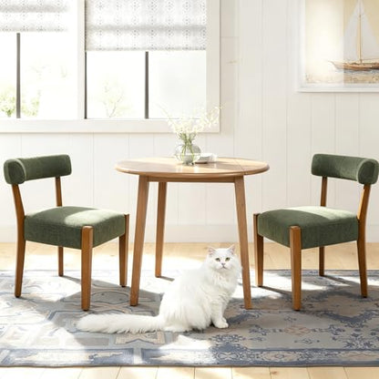 RNKSFX Upholstered Green Dining Chairs Set of 2, Walnut Wooden Kitchen & Dining Room Chairs, Mid Century Modern Fabric Farmhouse Dining Chairs Oversized Sturdy Rounded Chairs Curved Back - color: Green