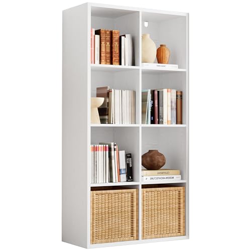 IRONCK Bookshelf, 8-Cube Storage Cube Shelf Organizer, Extra Thick Frame Horizontally & Vertically Reversible Bookcase with Open for Living Room, Bedroom, Home Office, White - color: White