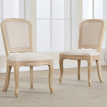 Kmax French Dining Chairs Set of 2, Farbric Upholstered Dining Chairs with Elegant Curved Legs High Back Armless Kitchen Chairs Side Chairs for Dining Room Restaurant - Linen, Beige/Natural Legs - color: Fan-back/Beige Seat/Natural Leg, size: 2 Chairs