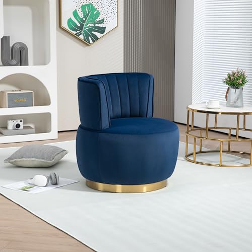 SLEERWAY 360° Swivel Barrel Chair Set of 2, Modern Velvet Round Accent Chair, Comfy Upholstered Small Armchair with Gold Metal Base for Living Room Bedroom Nursery Office Sillas para Sala, Navy Blue - color: Navy, size: 25.2" W