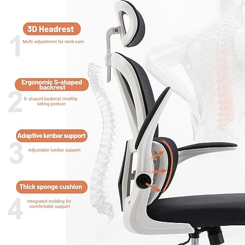 Ergonomic Office Chair Computer Desk Chairs with Flip-up Armrests - color: Black White