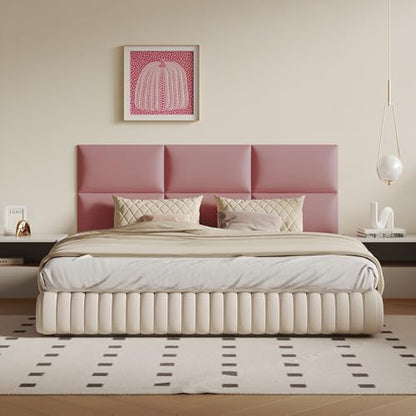 Pink Free-Standing Headboard Queen Size - 9-Panel DIY Bed Backboard with Soft Faux Leather, 24"x12" Panels (Low-Profile Design) - color: Pink
