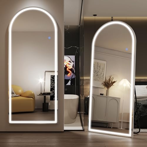 Antok LED Full Length Mirror with Light, 71"x28" Lighted Full Body Mirror with Stand, Dimmable & 3 Color Lighting Standing/Leaning/Wall Mounted Vanity Mirror for Bedroom Cloakroom Livingroom(Arched) - size: 71"L x 28"W, style: Arched Style