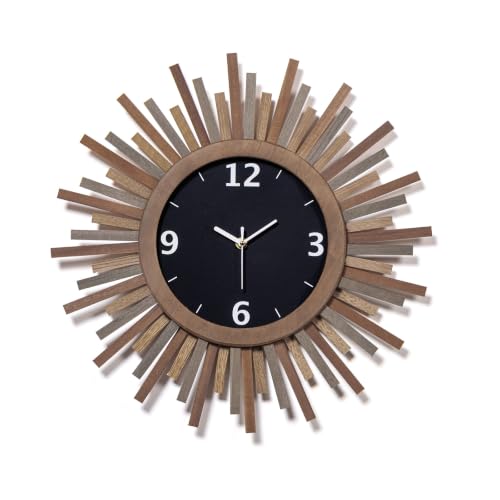 18 Inch Large Wall Clock, Battery Operated, Silent, Rustic Wood Boho Sunburst Decorative Wall Clocks for Living Room Kitchen Bedroom Farmhouse Office Decor (Tricolor) - color: Tricolor, size: 18 inch