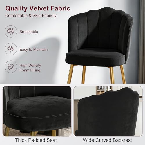 VECELO Velvet Dining Chairs Set of 4, Modern Upholstered Kitchen Chairs with Thick Cushions, Curved Padded Backrest and Metal Legs, for Kitchen, Dining Room, Living Room, Black - color: Black, size: Set of 4