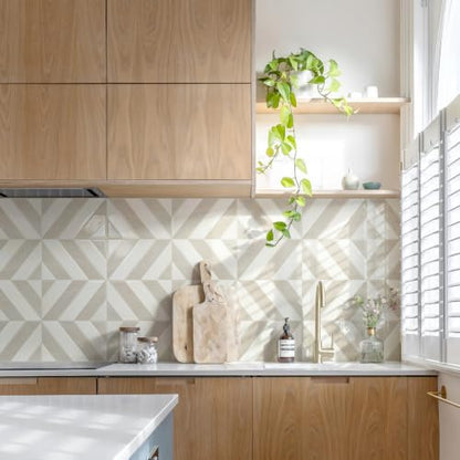 STICKGOO Herringbone Peel and Stick Backsplash, White & Beige, 10 Sheets | 12.6 x 9.7 in, Thicker Rectangular Vinyl Stick-On Wall Tiles, Easy Alignment, Waterproof, Easy to Clean, Kitchen/Bathroom - color: White & Beige, size: Pack of 10
