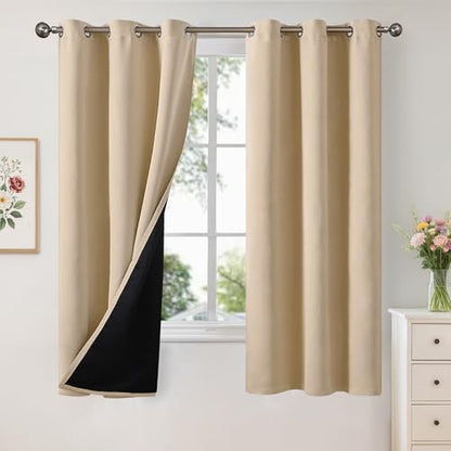 YoungsTex 100% Blackout Curtains 63 Inch Length 2 Panels, Room Darkening Drapes with Liner Thermal Insulated for Bedroom Window, Warm Beige, 38 X 63 Inch - color: Warm Beige, size: 38"W x 63"L (Pack of 2)