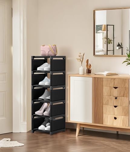 6-Tier Narrow Shoe Rack, Vertical Small Space Shoe Organizer, 9.84" Compact Slim Shoe Shelf for Closet & Entryway, Sturdy & Tool-Free Assembly, Adjustable Height for Boots - size: 6-Tier
