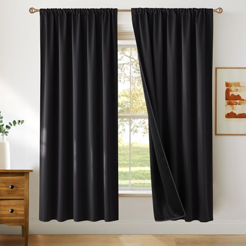 NICETOWN Black Out Curtains 72 inch Long, Rod Pocket 100% Blackout Window Treatment Thermal Drapes Sound Dampening for Bedroom, W52 x L72, 2 Panels - color: Black, size: 52"W x 72"L (Pack of 2)