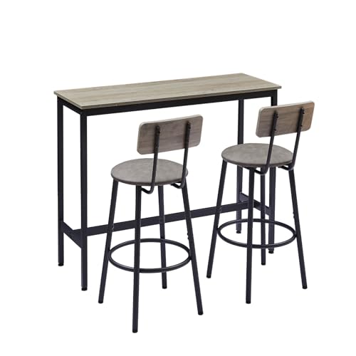 43.31" Bar Table Set for 2, Counter Height Dining Table with PU Upholstered Bar Stools and Backrests, Space-Saving Small Kitchen Table for Breakfast Nook,Grey - color: Grey, style: Rectangular w/ Upholstered Stool